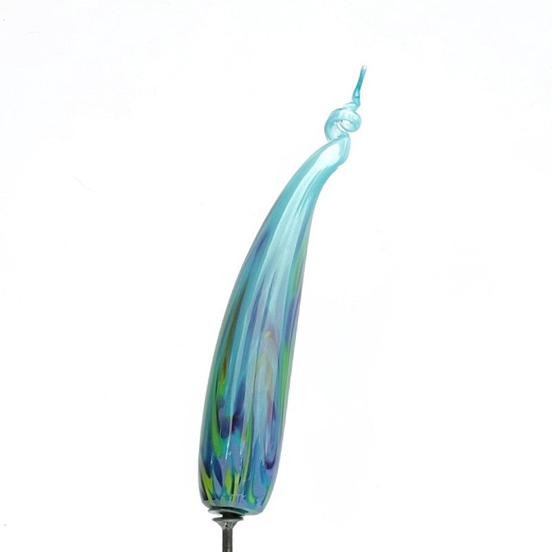 Glass spike, garden decor by Skytree Smith of Elemental Glassworks, mixed blues