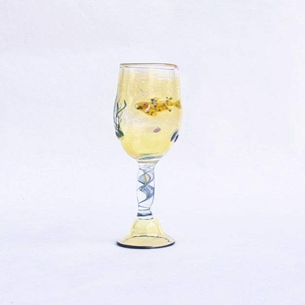 Tropical Fish on white background design Cordial Glass, handblown by Otter Rotolante of OT Glass