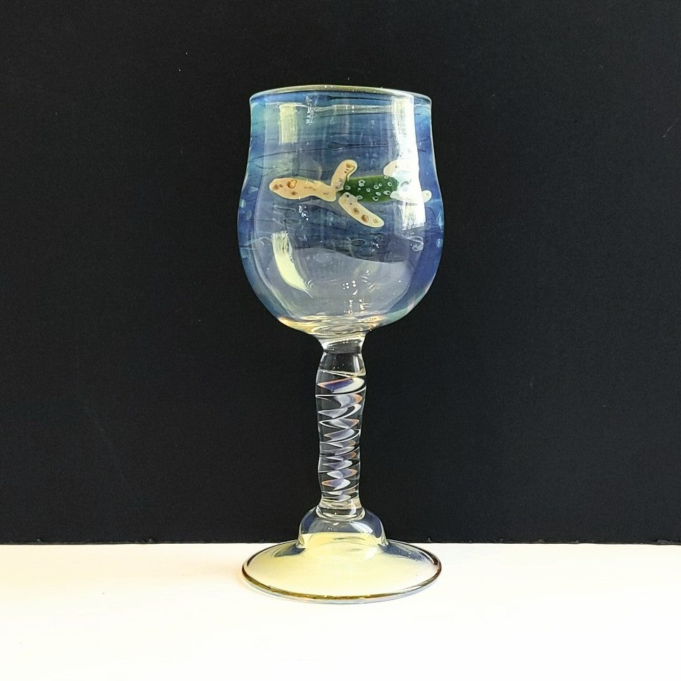 Sea Turtle design on Ocean Goblet by Otter Rotolante, OT Glass