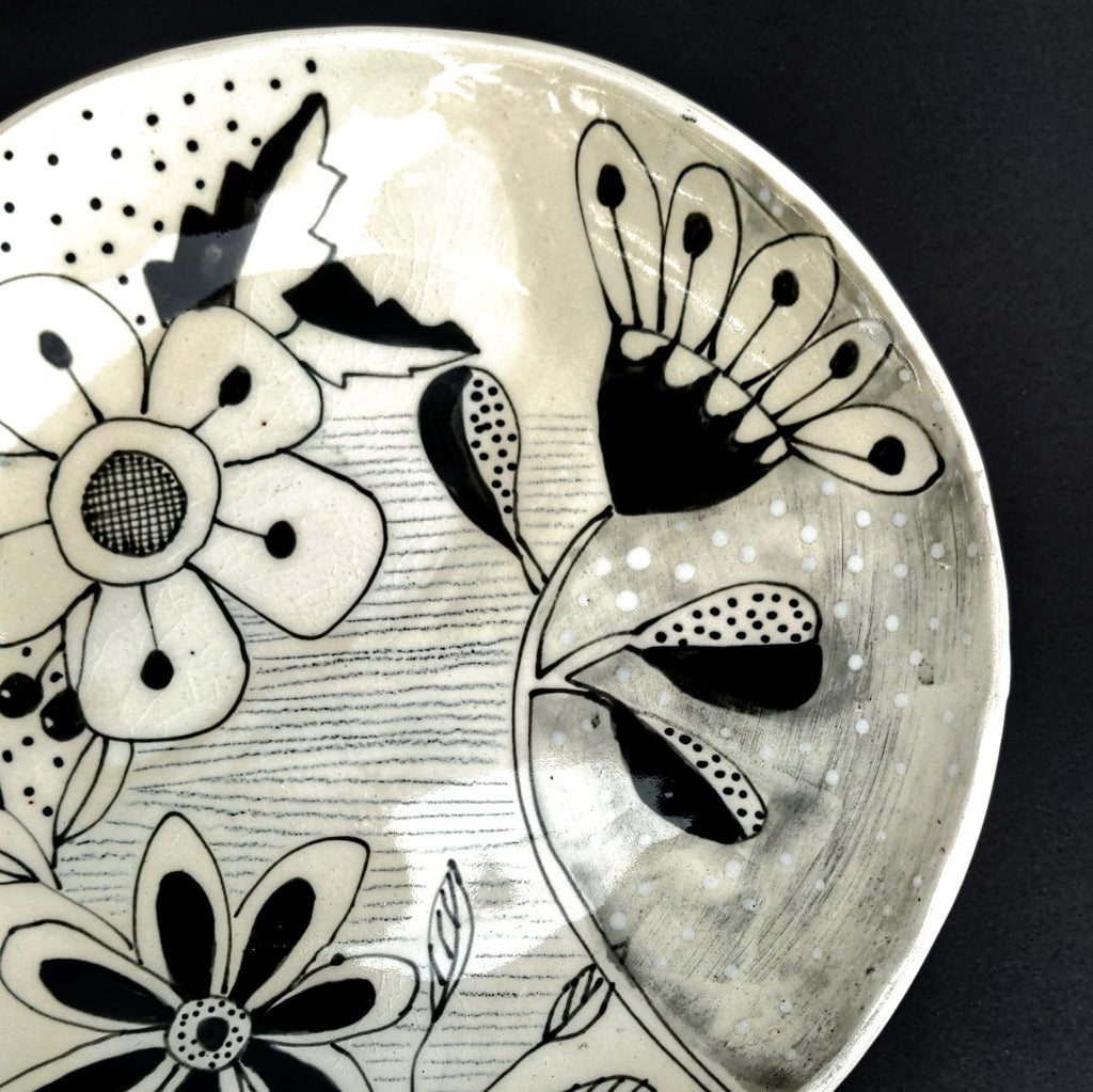 detail of One of a kind black and white designer plate by Juliet Promnitz