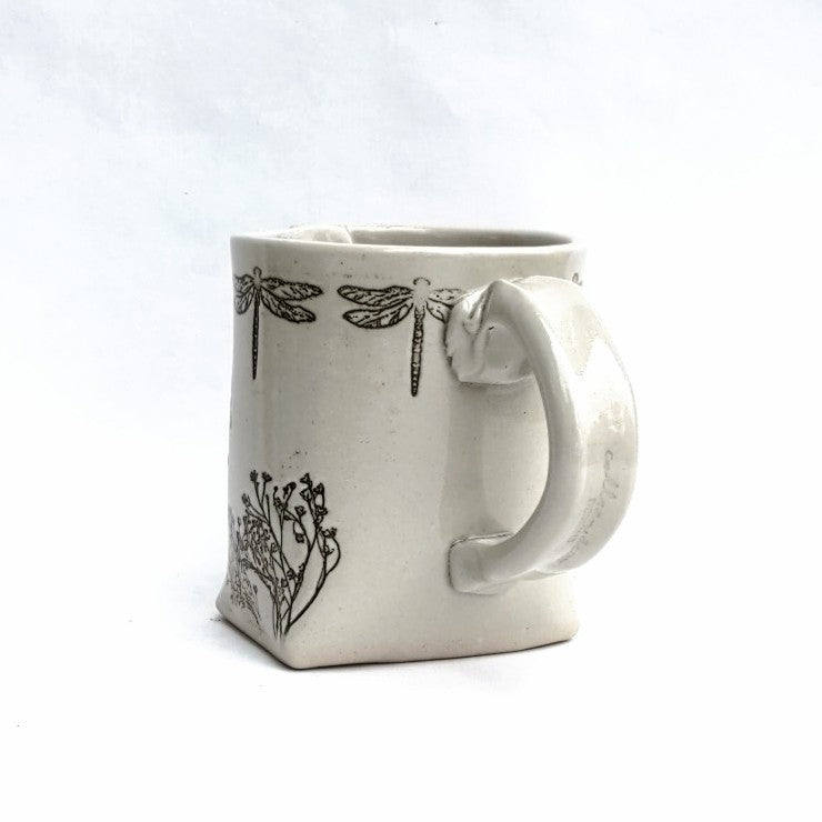 White Dragonfly Mug by Colleen Deiss