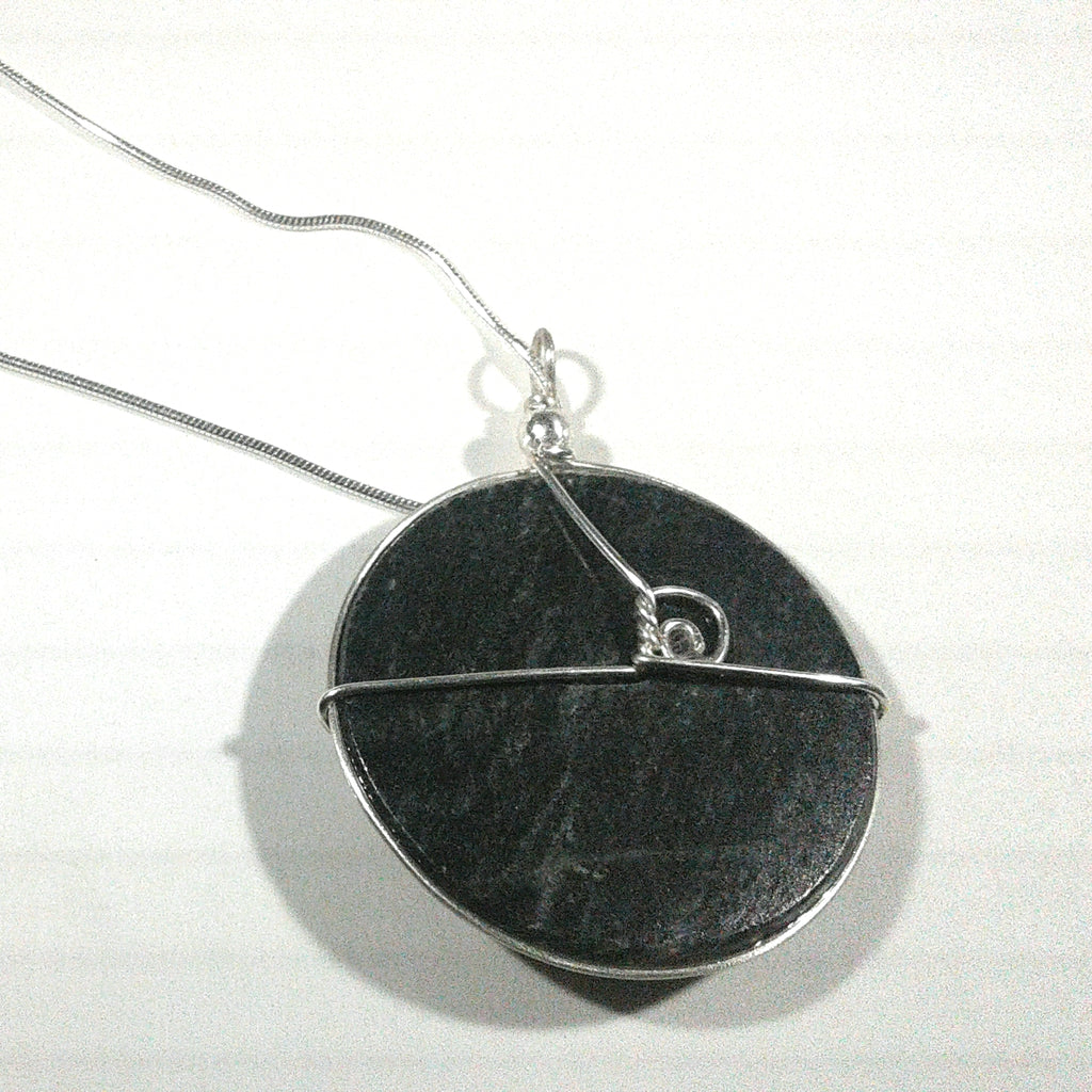 Solid stone pendant made in Canada by Wendy Stanwick of A Slice of the North jewellery, sterling silver bead. back view