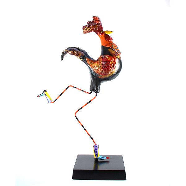 Banty Black Rooster by Steven McGovney, rooster in cowboy boots, side view