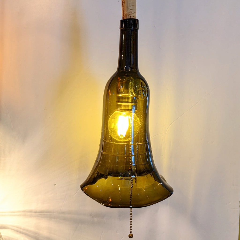 Bottle Pendant Lamps, blown glass amber embossed light on
