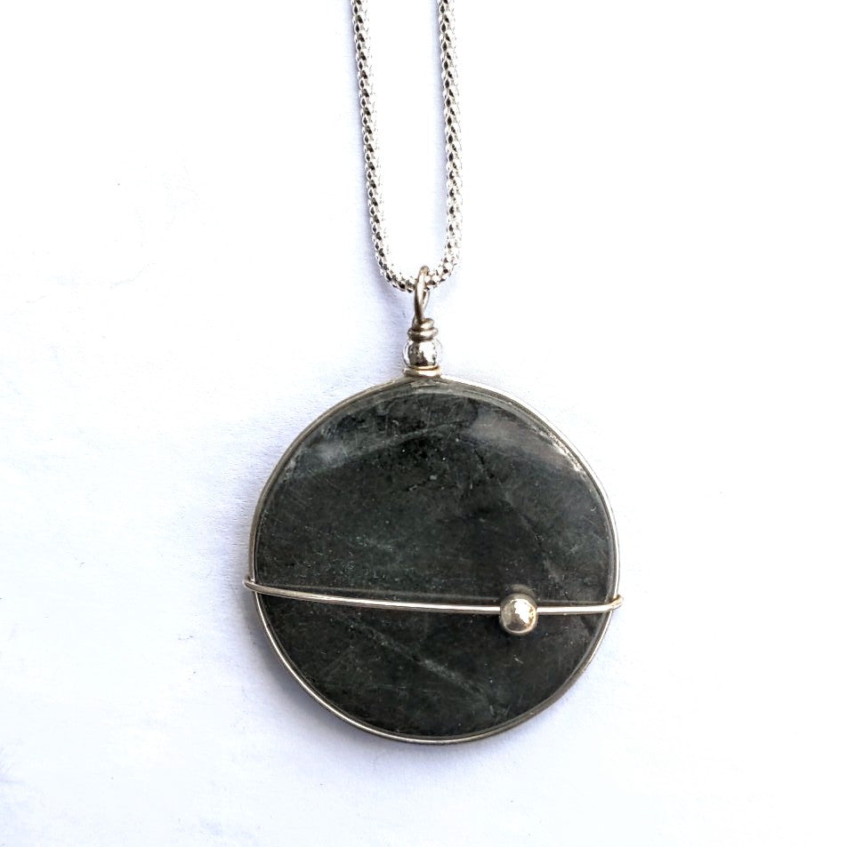 Solid stone pendant made in Canada by Wendy Stanwick of A Slice of the North jewellery, sterling silver bead.