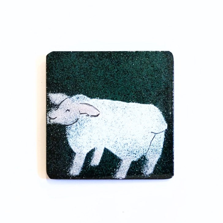 Enamel fridge magnet by Margot Page, sheep design