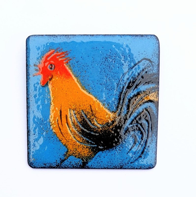 Enamel fridge magnet by Margot Page,  rooster design