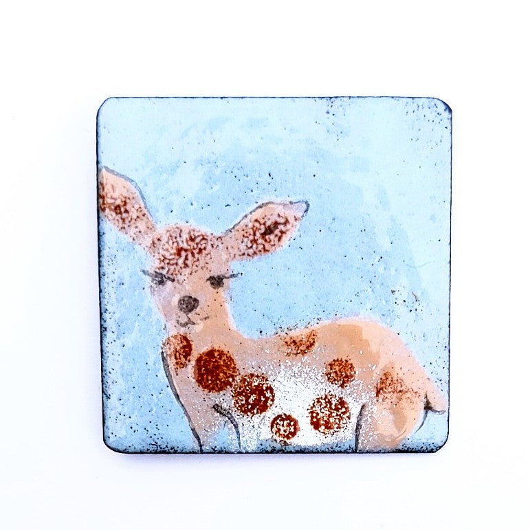 Enamel fridge magnet by Margot Page,  fawn design