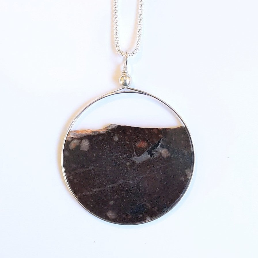back view of Solid stone with sterling silver chain, pendant made in Canada by Wendy Stanwick of A Slice of the North jewellery.