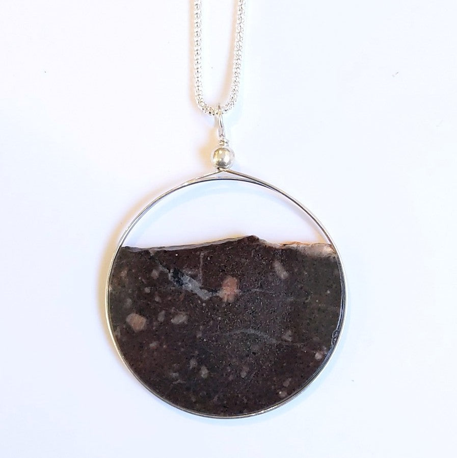 Solid stone with sterling silver chain, pendant made in Canada by Wendy Stanwick of A Slice of the North jewellery.
