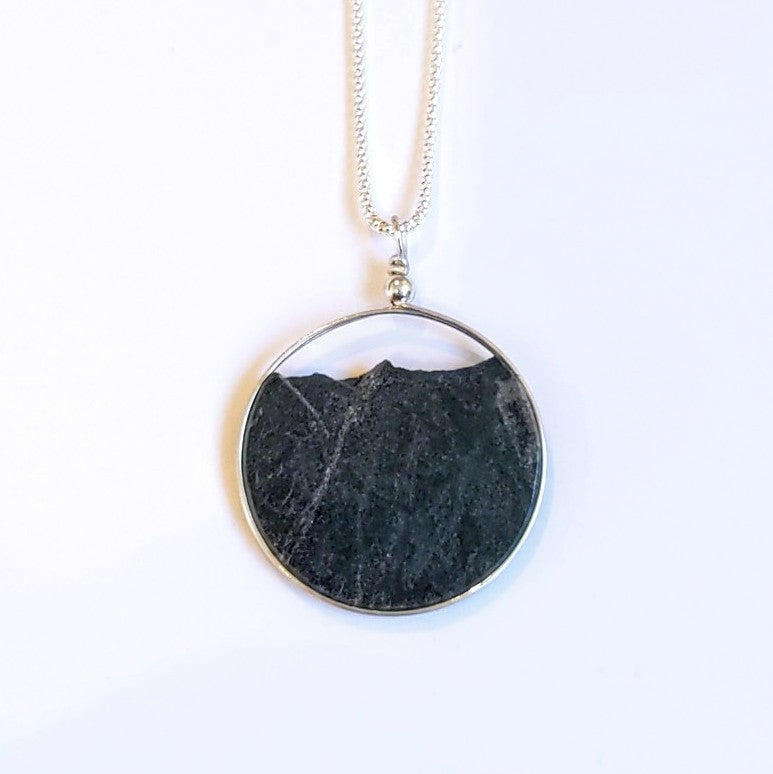 Solid stone with sterling silver chain, pendant made in Canada by Wendy Stanwick of A Slice of the North jewellery., back view