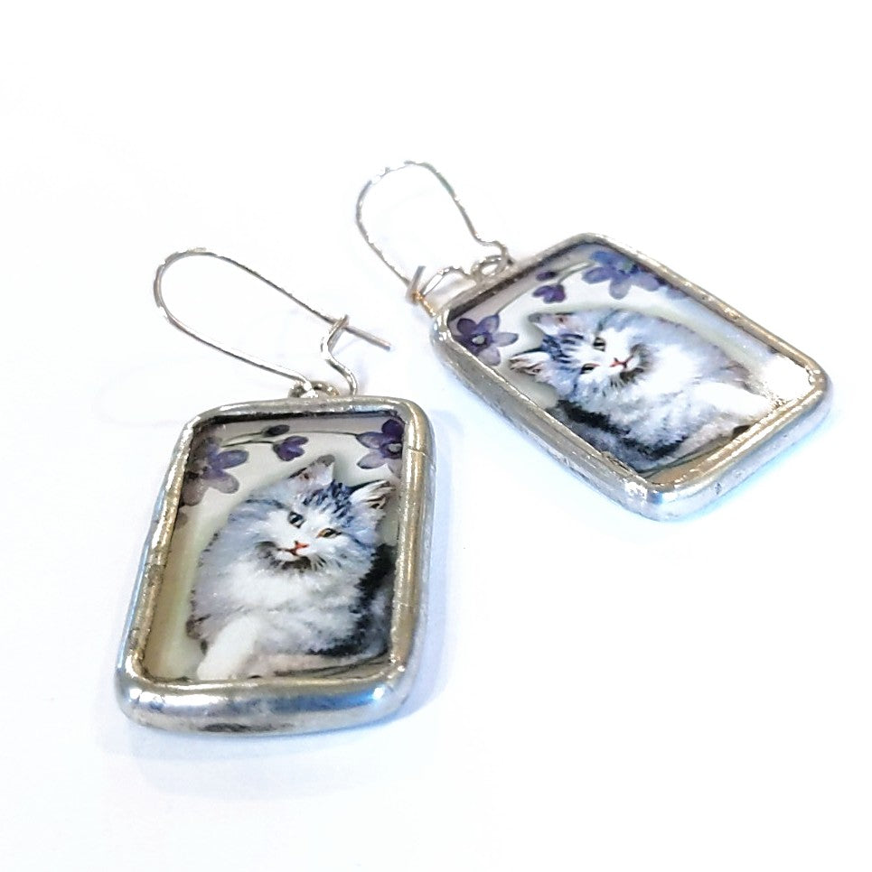 Lavender Kitten reversible earrings by Nettles Jewelry