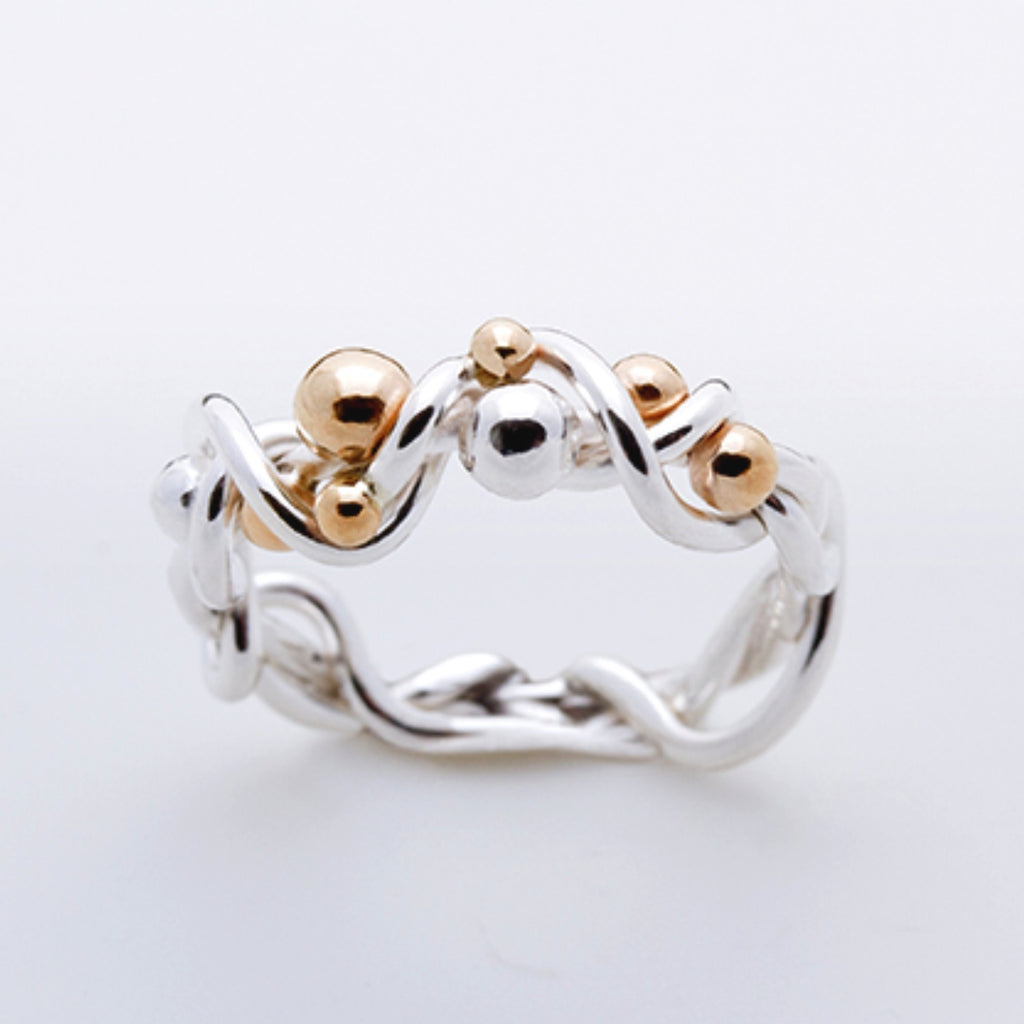 Handcrafted sterling silver ring with 14k accents, Journey ring by Lynda Constantine, made in Canada