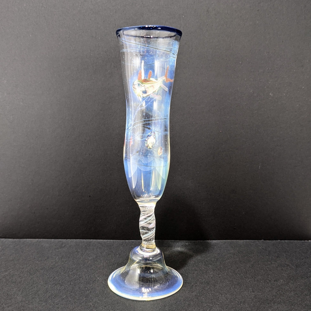 Slender Ocean themed champagne glass by Otter Rotolante of OT Glass