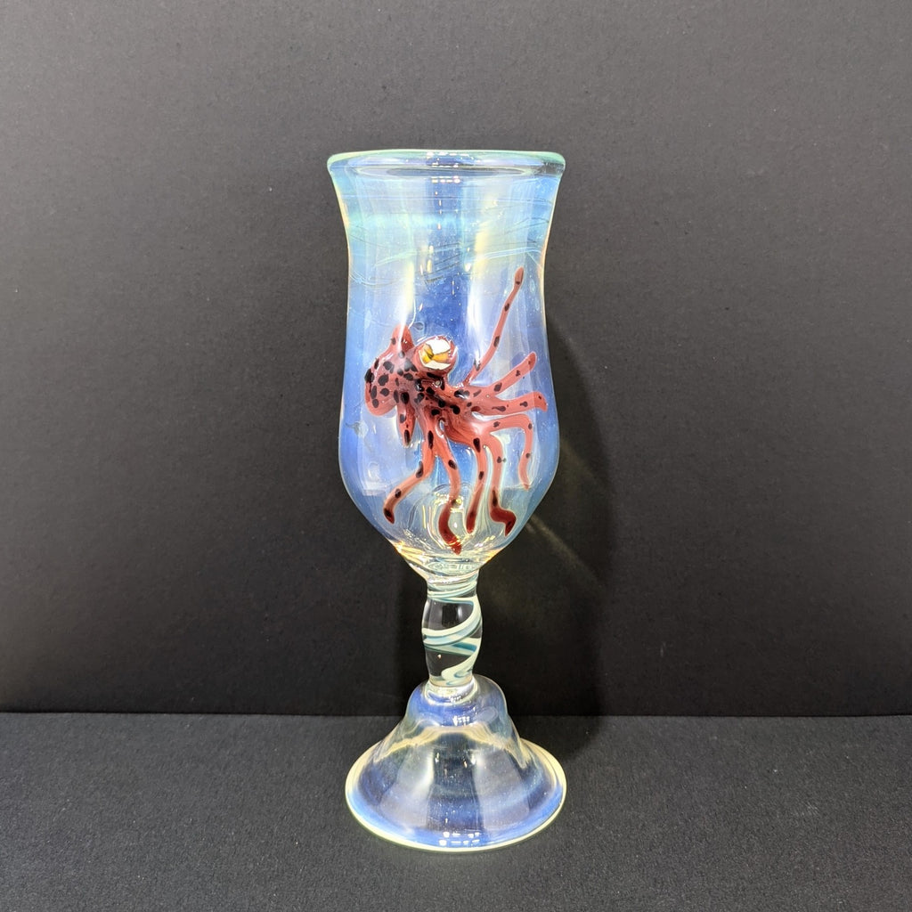 Squid design Ocean themed champagne glass by Otter Rotolante of OT Glass