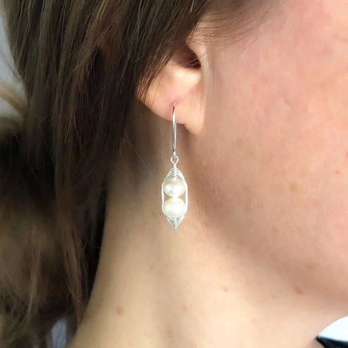 White Pearl Peas-in-a-pod earrings by Rising Jewelry, formerly Lucky Accessories