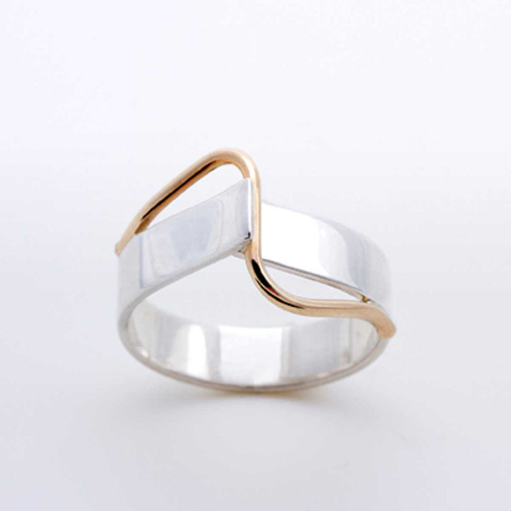 River Ring in sterling silver with 14 karat gold accent, handcrafted in Canada by Lynda Constantine.