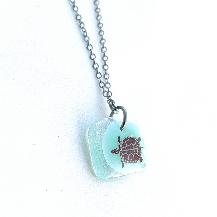 Turtle Glass Pendant by Leila Cools on chain