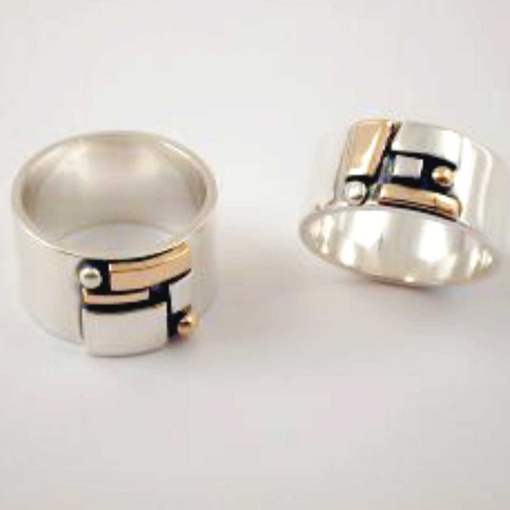handcrafted sterling silver band with 14 karat gold accents, buy Lynda Constantine Design Jewellery