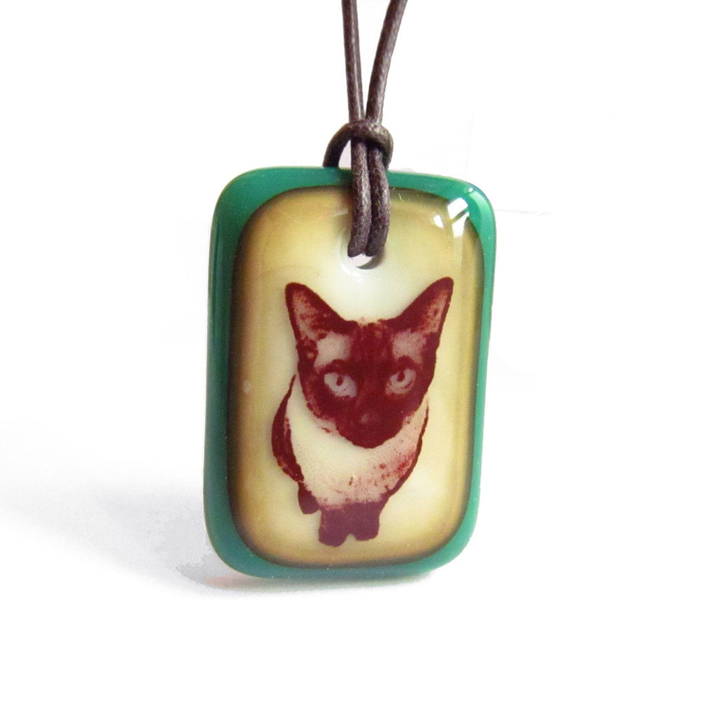 Siamese Cat Glass Pendant by Leila Cools