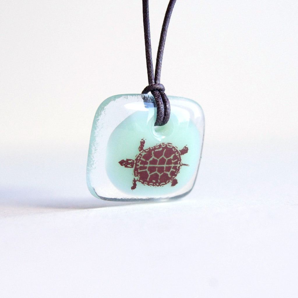 Turtle Glass Pendant by Leila Cools on cord